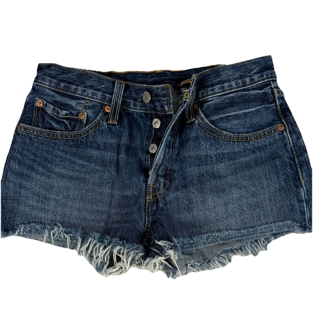 Levi's 501 Button Fly Jean Shorts Women's Size 26 27 Blue Cut Off Denim